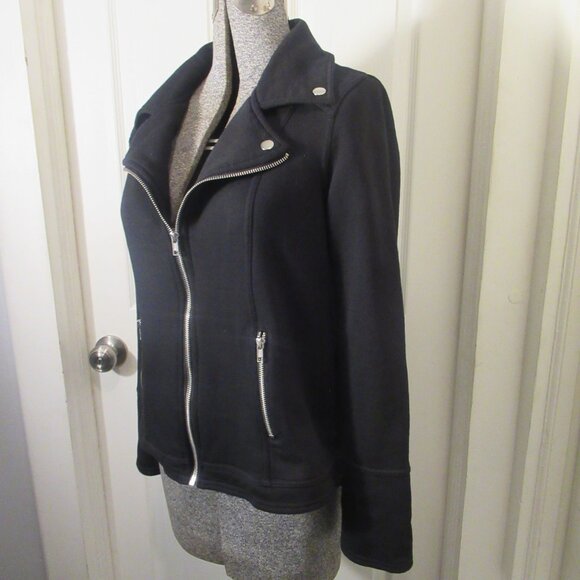 Style & Co Knit Motorcycle Moto Jacket Black, Long Sleeve Zippers Soft, Small - Picture 3 of 15